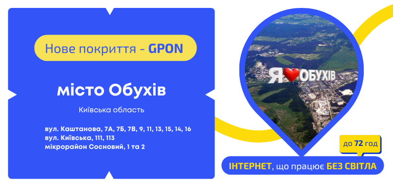 Нове покриття GPON у місті Обухів
